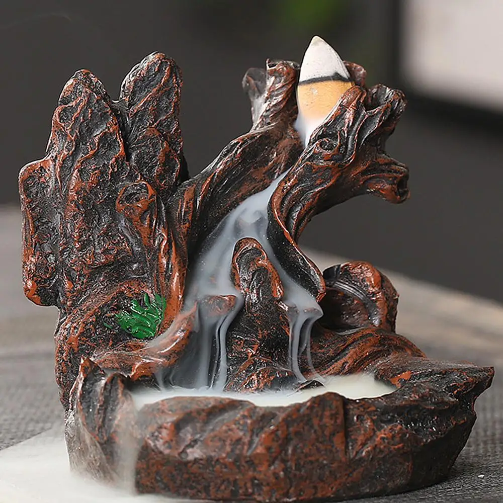 Backflow Stick Incense Burner Resin Waterfall Mountains Rivers Incense Burners Holder Mini Backflow Teahouse Burner Home Decor