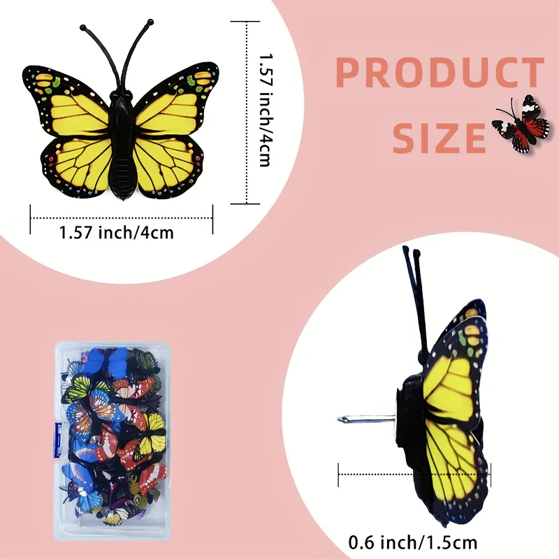 30Pcs Colorful Butterfly Push Pins, Decorative Thumb Tacks for Cork Board & Photo Wall