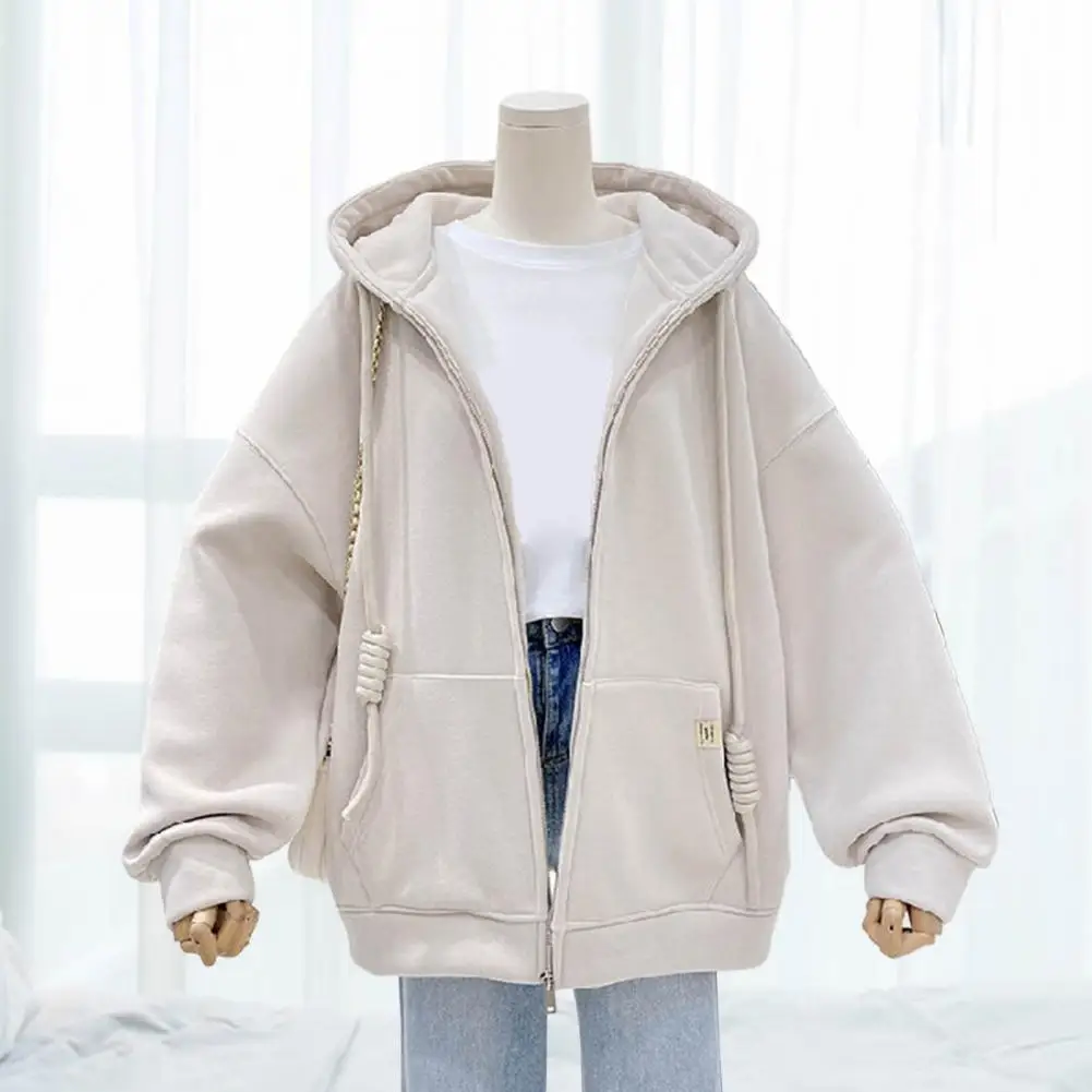 Comfortable Women Jacket Solid Color Women Outerwear Stylish Oversized Women\'s Hooded Jacket Warm Thick Casual for Autumn/winter