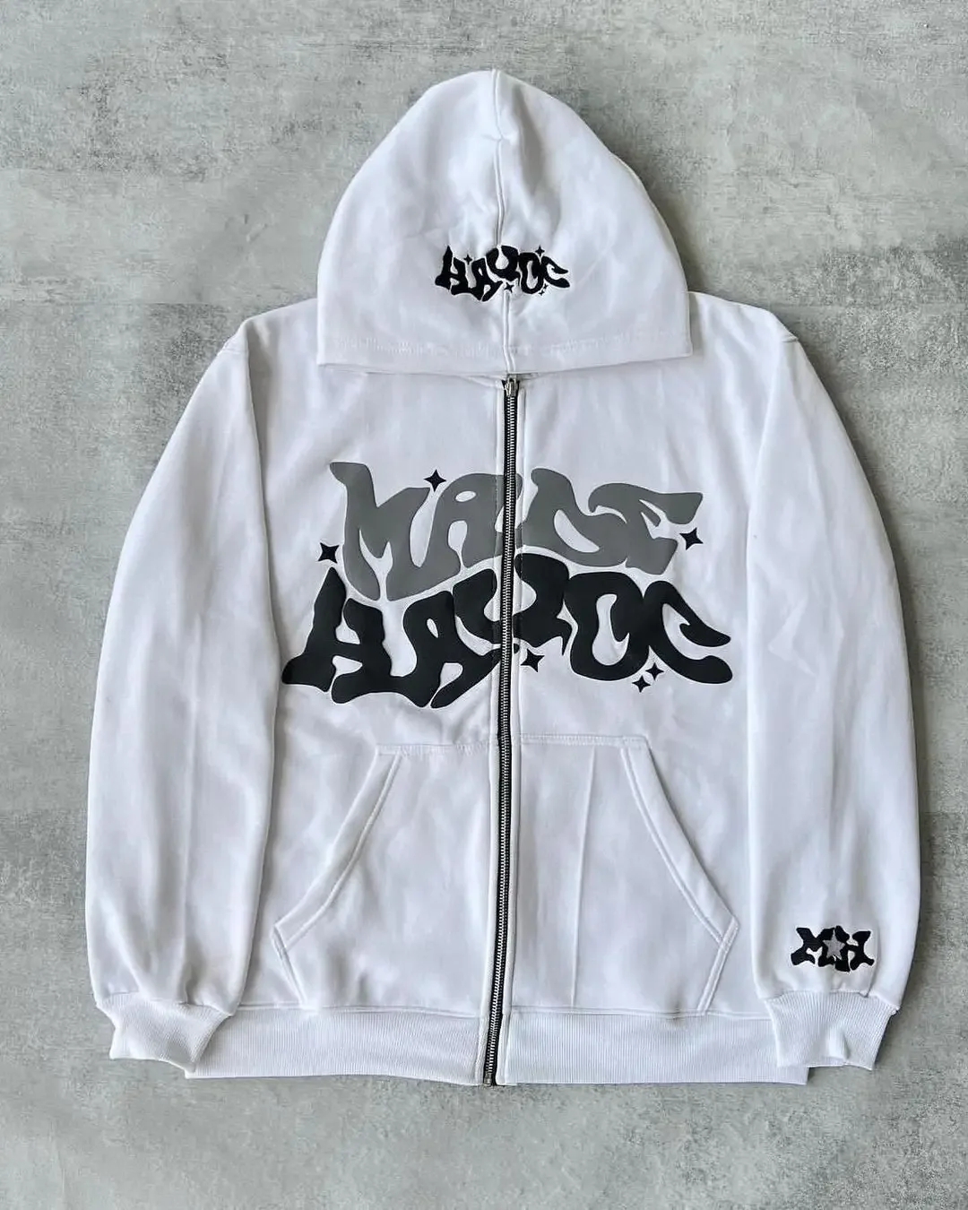 American Retro Star and Letter Printed Zipper Hoodies Women and