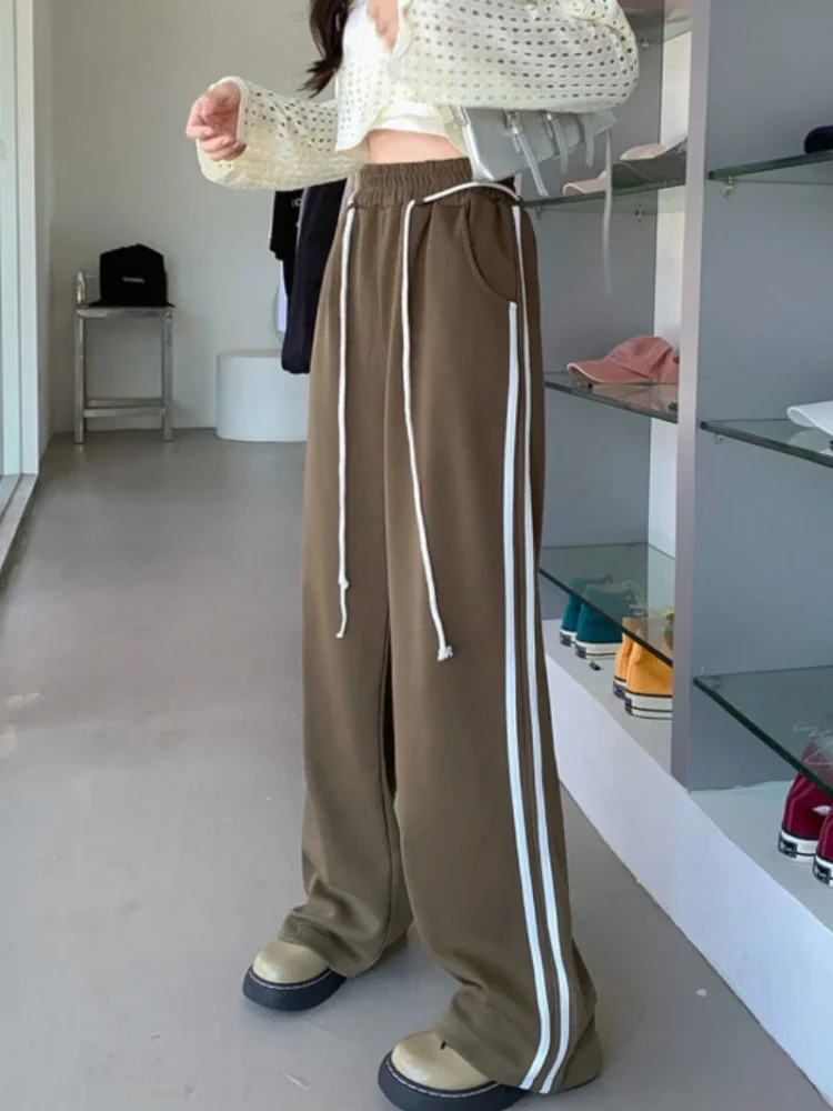 

Straight Pants Women All-match Hot Sale Striped Unisex High Waist Retro Cozy Casual Autumn Full Length Student Streetwear Baggy
