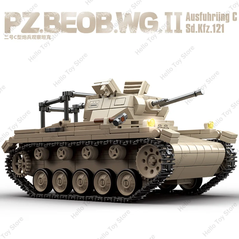 

WW2 Germany Panzer II Tank Building Blocks Military Armored Tank Army Soldier Figures Gun Weapon Bricks Kids Toys Bithday Gifts