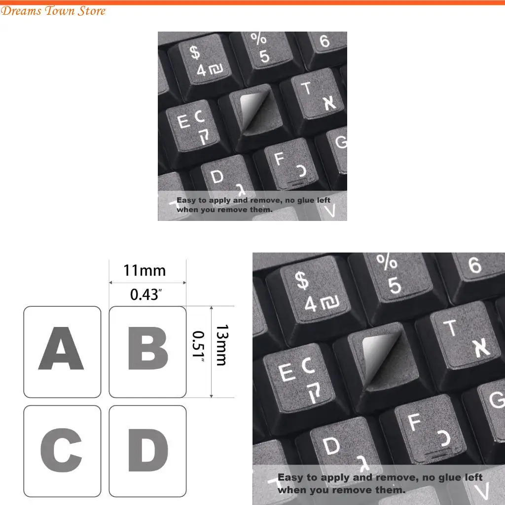 

Наклейки на клавиатуру на иврит, без прозрачной наклейки на черном фоне с белыми надписями для клавиш компьютерной клавиатуры