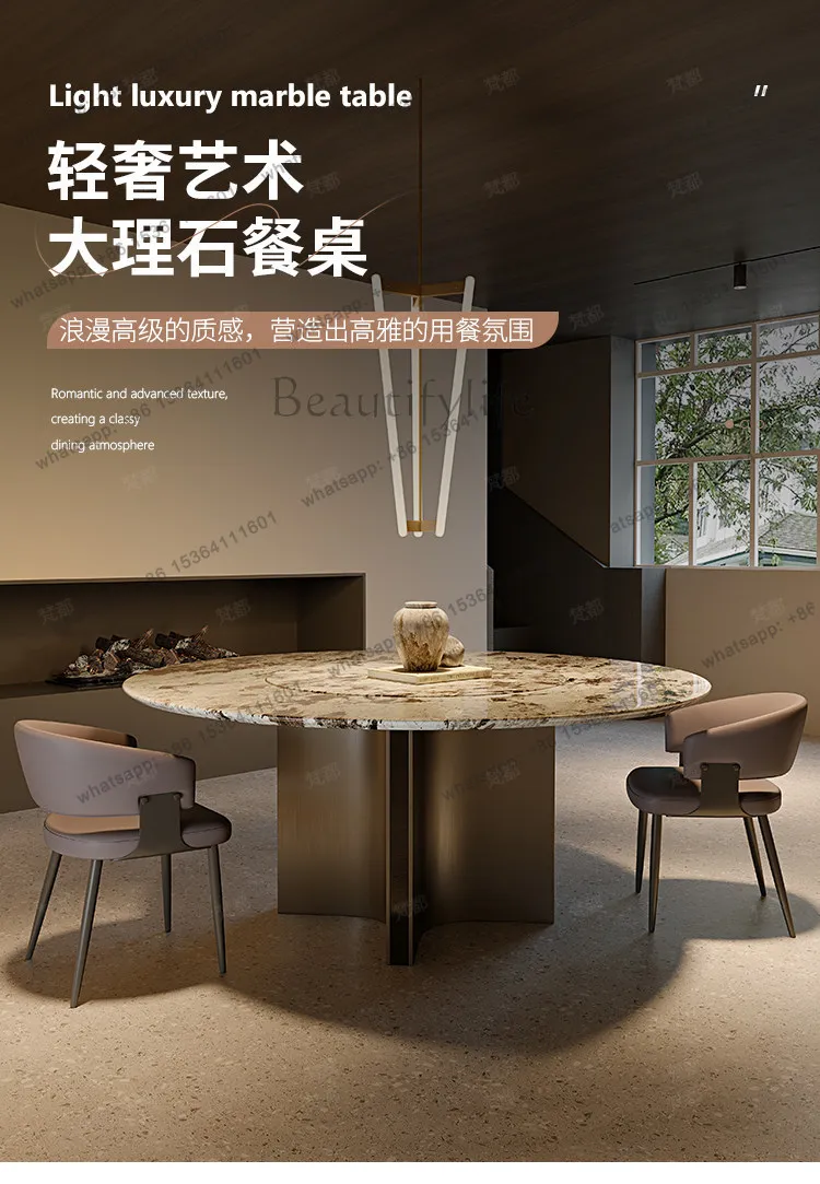 Italian light luxury thickened marble round table embedded turntable modern home high-end round dining table