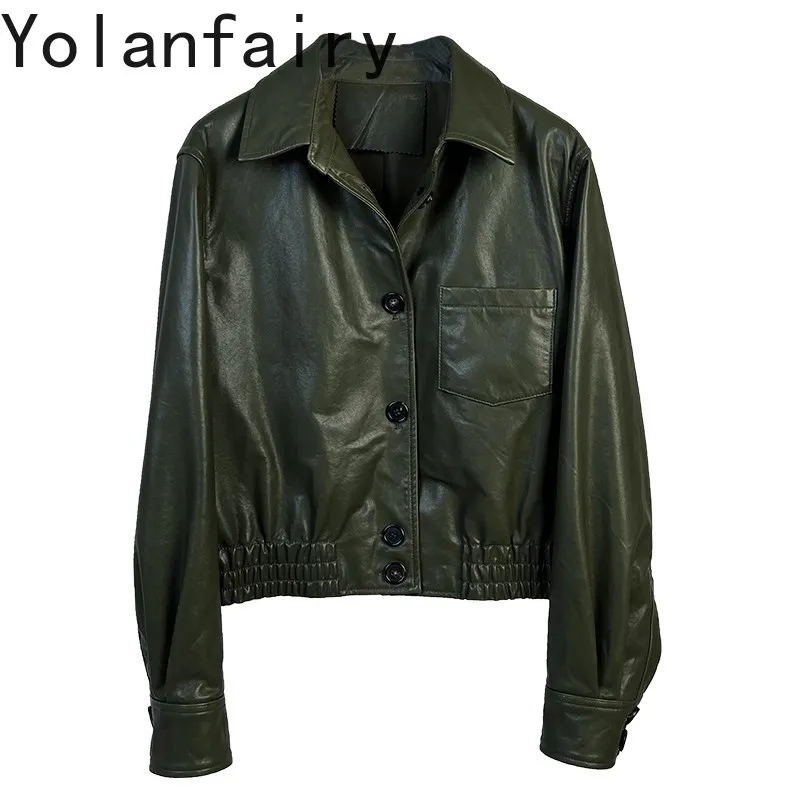 

YOLANFAIRY High-end Genuine Leather Jacket Women New Style Real Sheepskin Coat Woman Vintage Short Motorcycle Leather Jackets