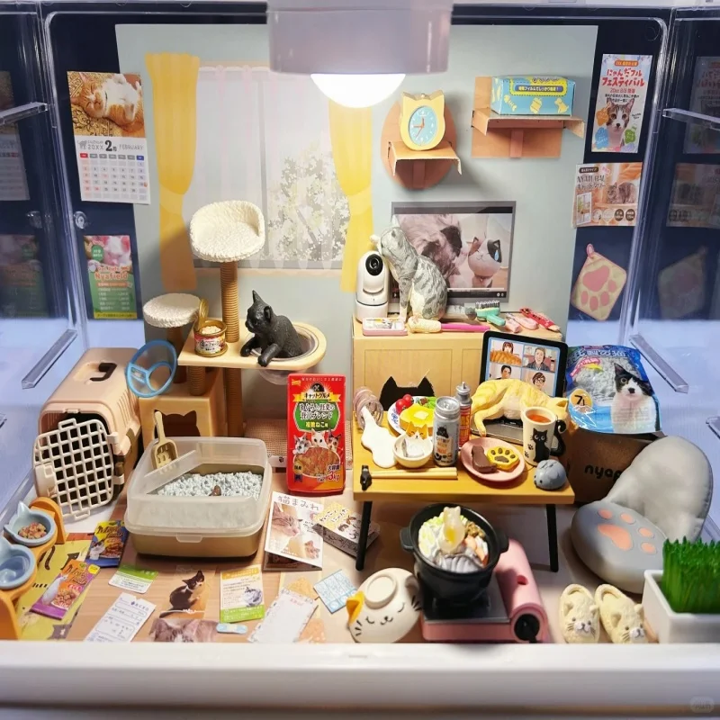 REMENT Life with Cat Scene Miniature Kitten Model Blind Box Toy Kawaii Figurine Mini Doll Desk Ornament Birthday Gifts In Stock
