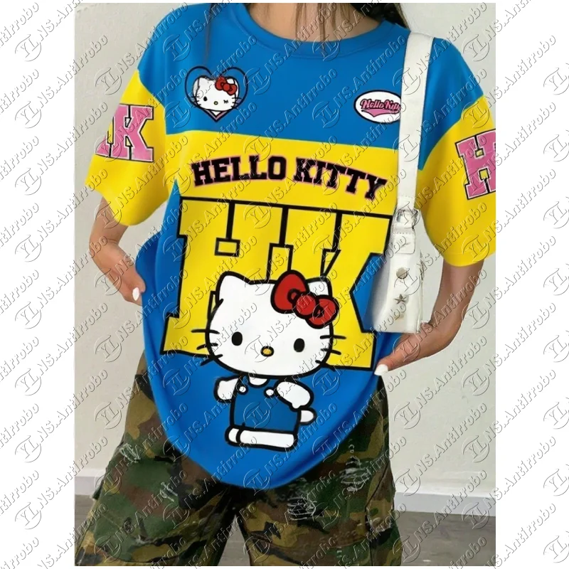 

MINISO Men's Boys' Casual Sporty Hello Kitty 3D Print Graphic T-Shirt Girl Round Neck Tee Outdoor Sports Adult Women's T-shirt