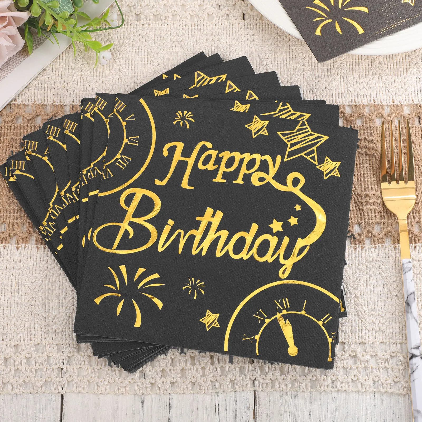50 قطعة مناديل ورقية لعيد الميلاد باللون الأسود والذهبي للاستعمال مرة واحدة لتزيين طاولات حفلات العشاء منديل مناديل عيد ميلاد سعيد #1