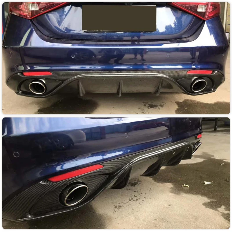 Rear Diffuser for Alfa Romeo Giulia Rear Bumper Lip 2017 - 2019 2 Outlets Giulia With Exhaust Tips Reflector Carbon Fiber/PP