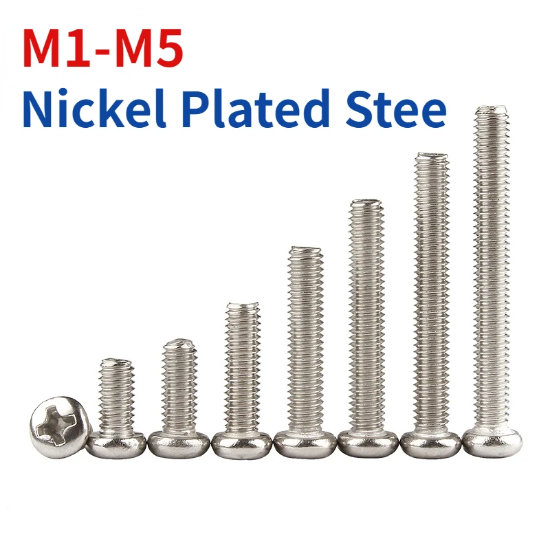 M1/1.2/1.4/1.6/1.7/2/2.5/3/3.5/4/5 Nickel Plated Cross Recessed Pan Head Pm Screws Phillips Screws