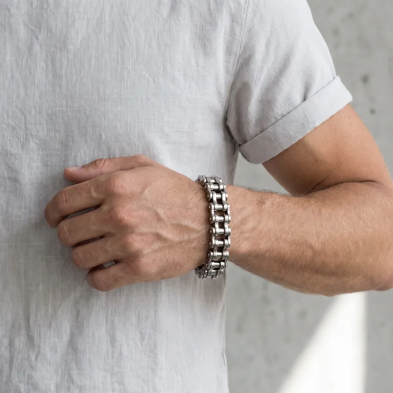 Mens Bracelets Silver ,Biker Bicycle Motorcycle Chain Bracelets For Women&Men,Punk Stainless Steel Couple Jewelry,Holiday Gifts