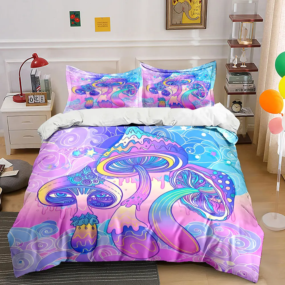 Psychedelic Mushrooms with Swirling Print Soft Comfortable Duvet Cover Bedding Set Included 1*Duvet Cover  2*Pillowcases