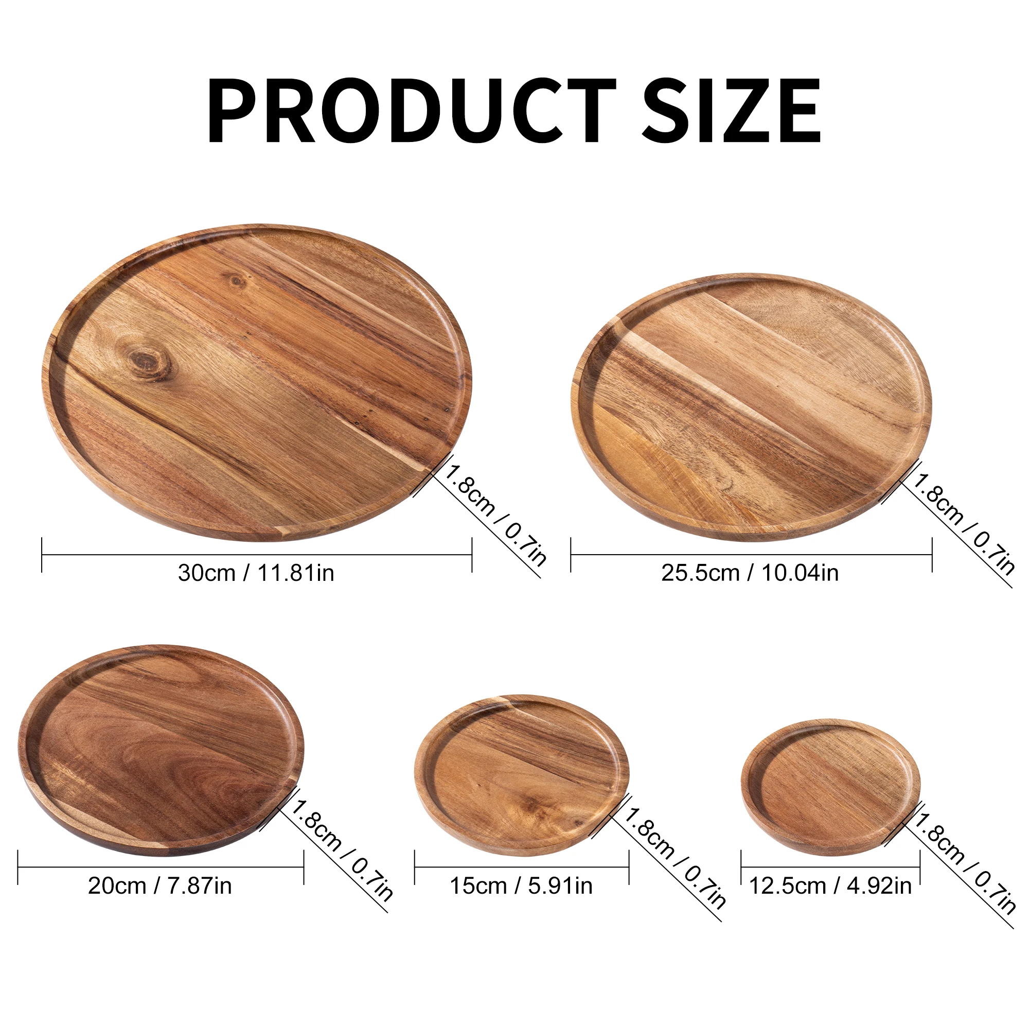 12.5/15/20/25/30 سنتيمتر طبق تقديم مستدير صينية السنط الخشب البيتزا طبق للسلطة الفاكهة الحلوى صينية الخبز كعكة الحاويات وجبات خفيفة طبق #6