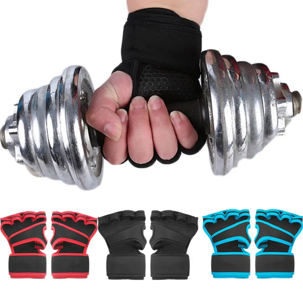 Workout Gloves Breathable Anti-Slip Wrist Wrap Half-Finger Fitness Gloves Adjustable Fastener Tape Exercise Gloves for Men Women