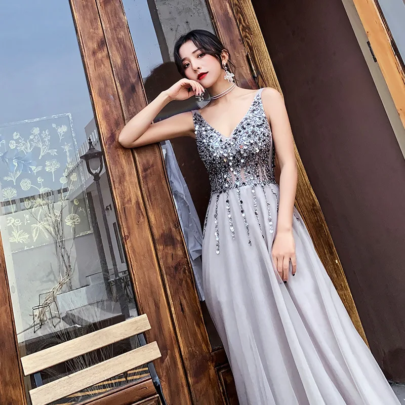 エレガントなロンググレーシークインドレス、夏のイブニングドレス、女性用高級パーティードレス、通勤スタイル、ジッパー生地、その他素材