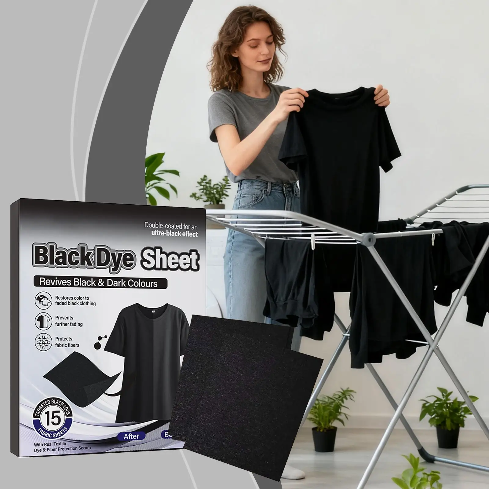 Black Clothes Dye 15 Pieces Clothing Color Booster Black Color Restorer Sheet for Fabric Care Garment Restoration Washing