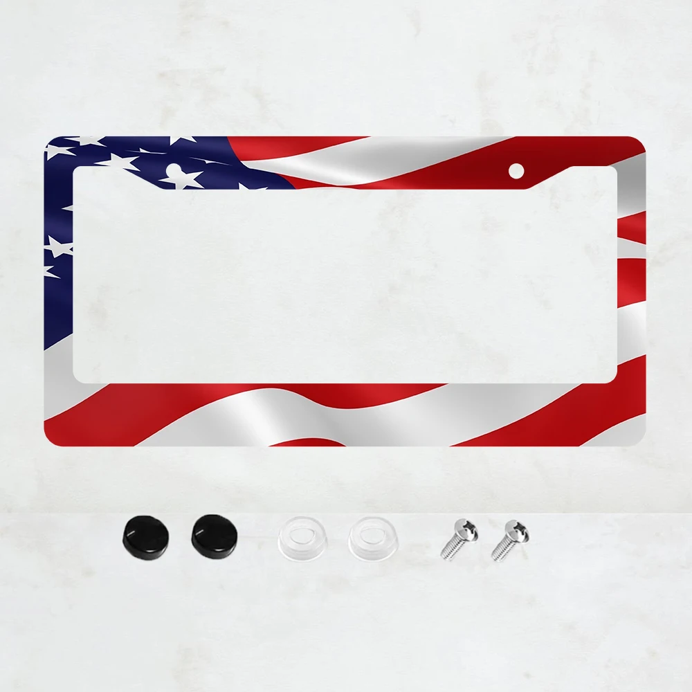 

Красный, белый, синий, американский флаг, рамка номерного знака с 2 отверстиями, алюминий, 6x12 дюймов, с набором винтов, ретро-новинка, декор автомобиля