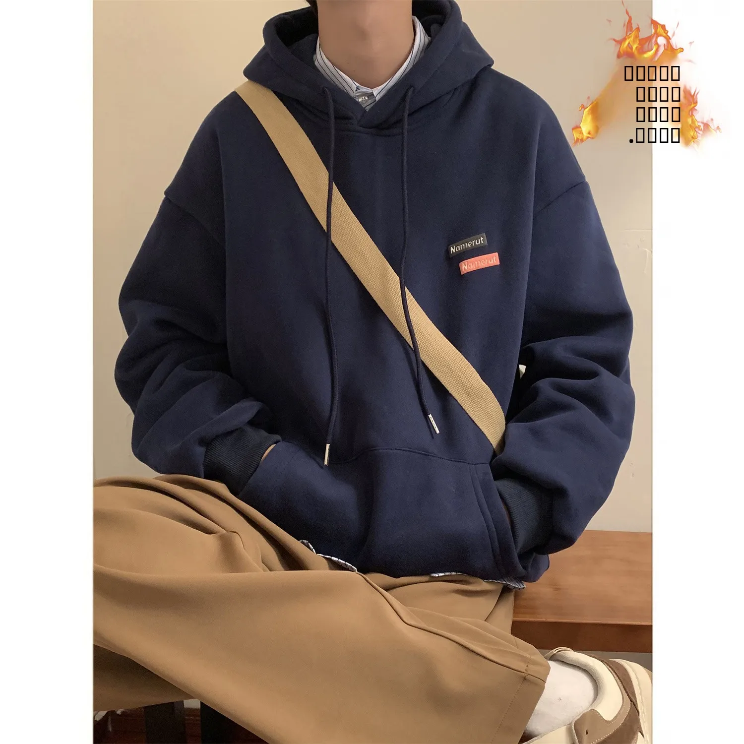 

Мужская утепленная толстовка с капюшоном на флисе, повседневная, свободного кроя, теплая зимняя, плотная, в американском стиле, коллекция осень-зима