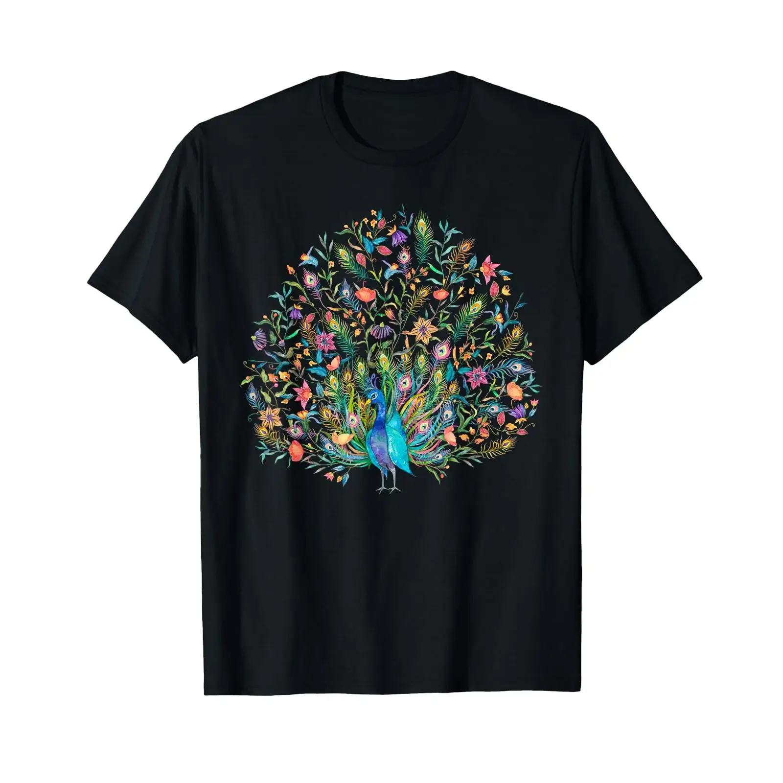 Gorgeous Dreamy Peacock Floral Feathers Watercolor T Shirt vintage Washed Slightly Breathable Soft graphic Comfortable