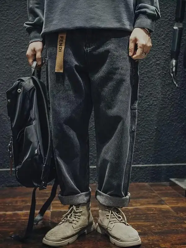 

Retro Japanese Workwear Jeans Men's Loose Straight Casual Long Trousers Spring Autumn Harlan Pants Men Versatile Casual