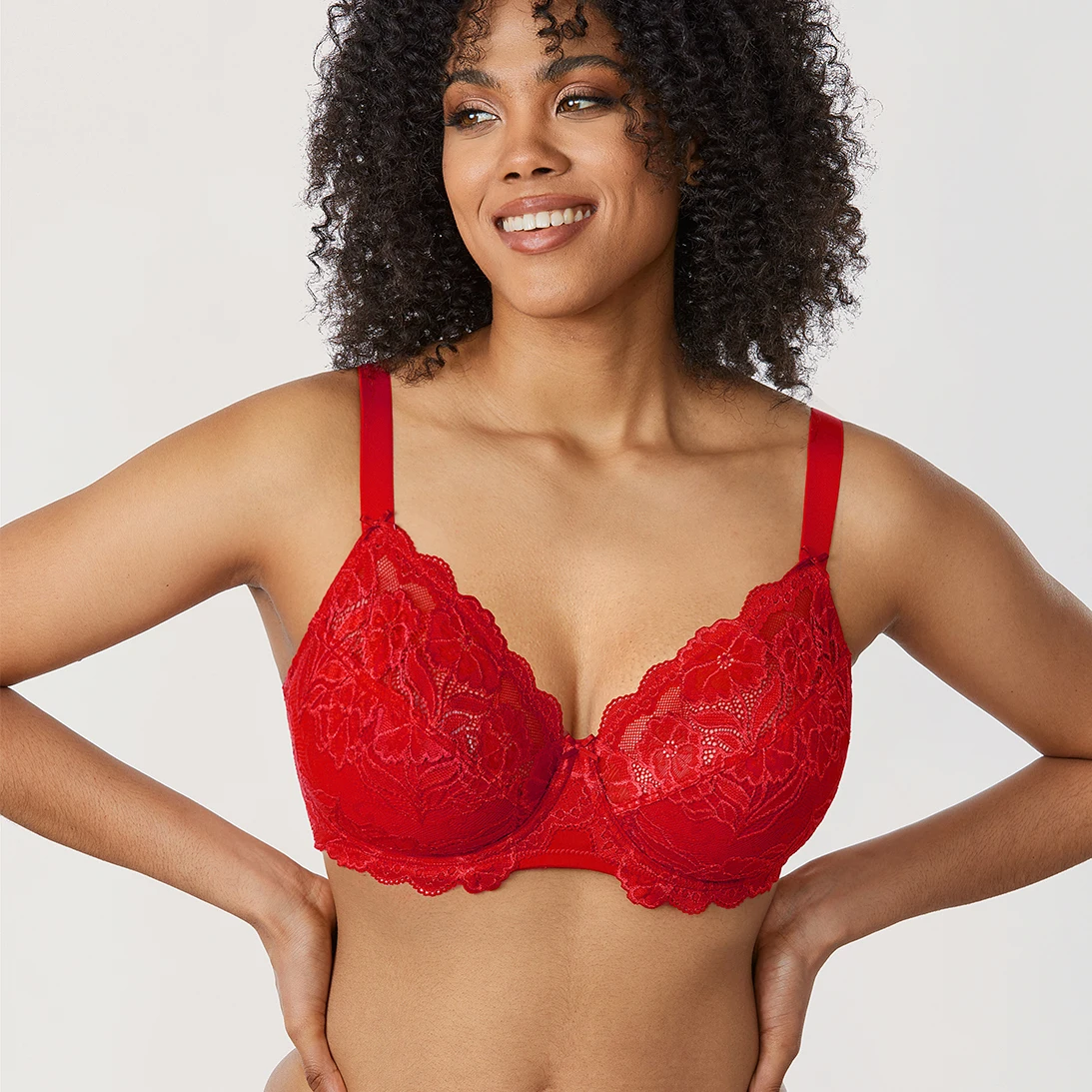 Women\'s Full Coverage Plus Size Lace Bra Floral Christmas Red Embroidery Underwired Non Padding Thin Summer Intimates Bras B-DD