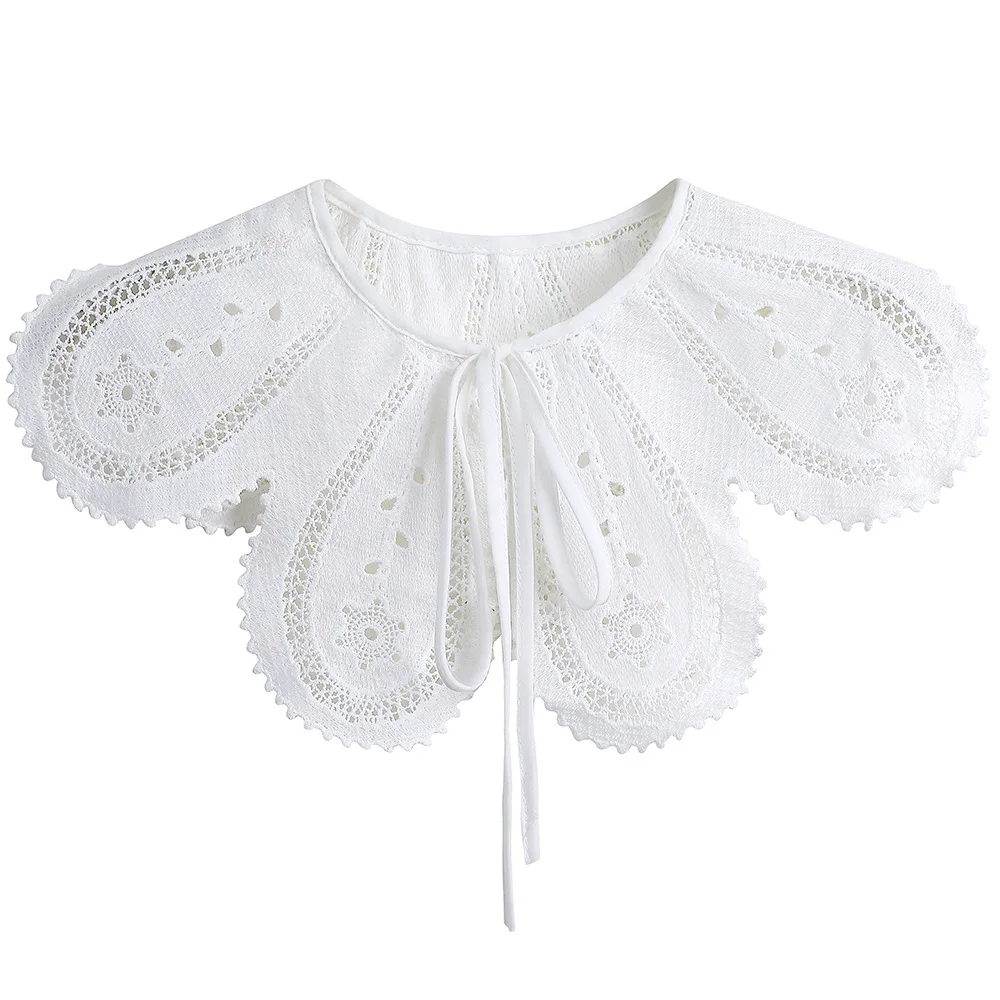 

Linbaiway Women White Fake Collar Shawl Detachable Lace Floral Embroidered Removable Fake Collars Faux Collar Dropship