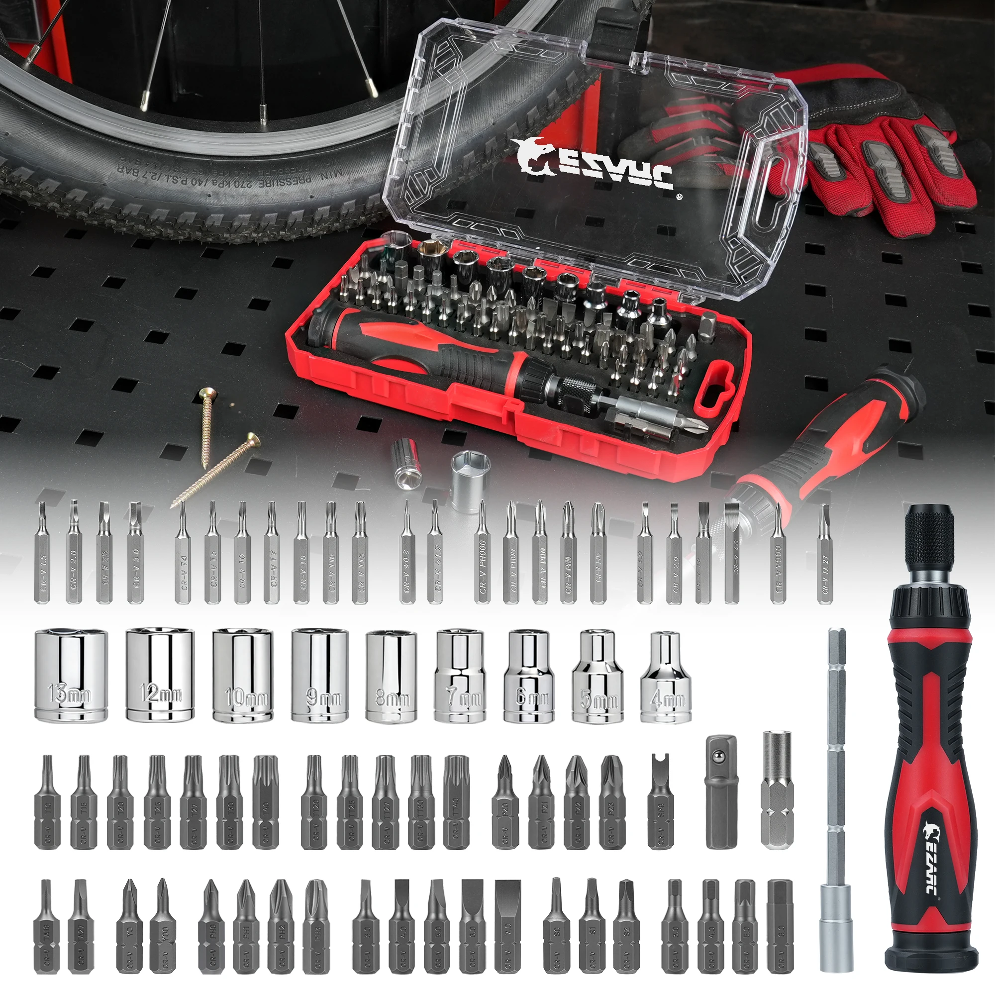 EZARC 74-Piece Screwdriver Bit Socket Set, Quick-Release Ratchet Handle, Repair Tools for Camera, Smartphone, Home Maintenance