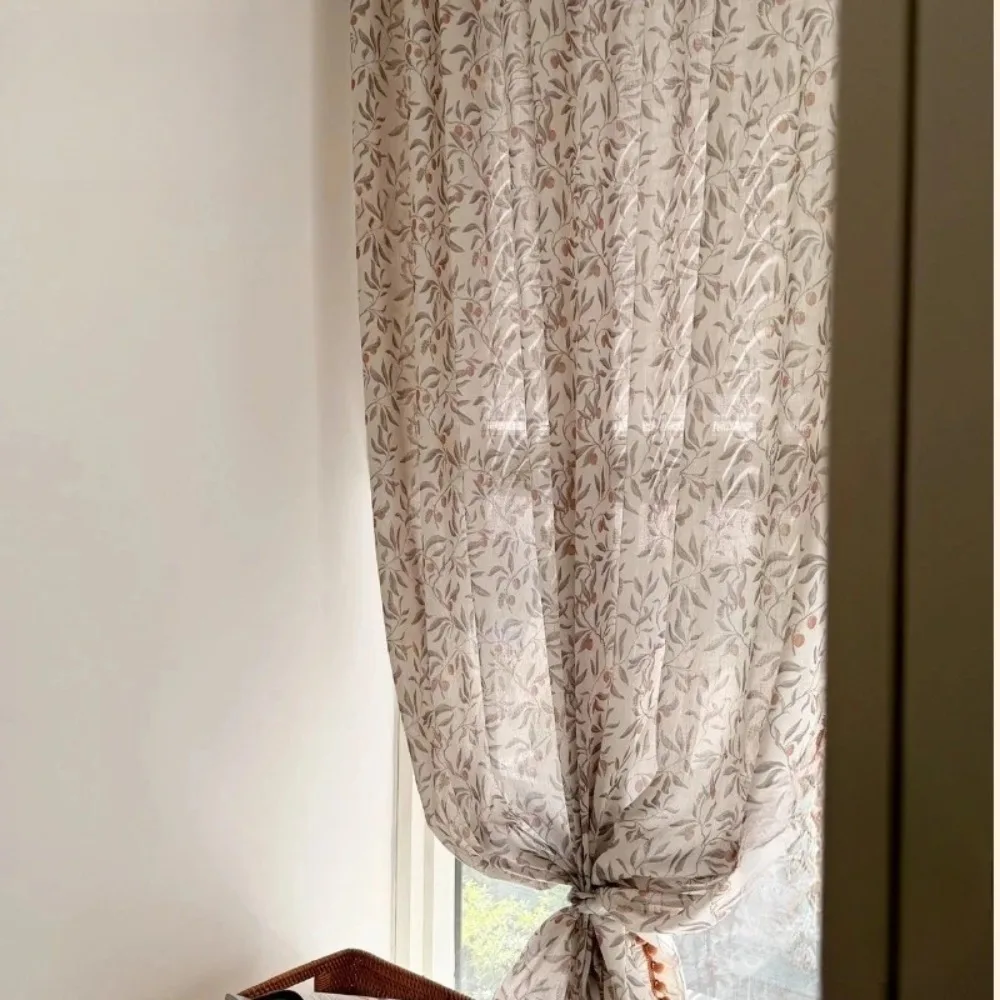 Botanical French Curtains for Living Room Bedroom Vintage Floral Fruit Tree Sheer Yarn Drapes Eco-Friendly Light Filtering Decor