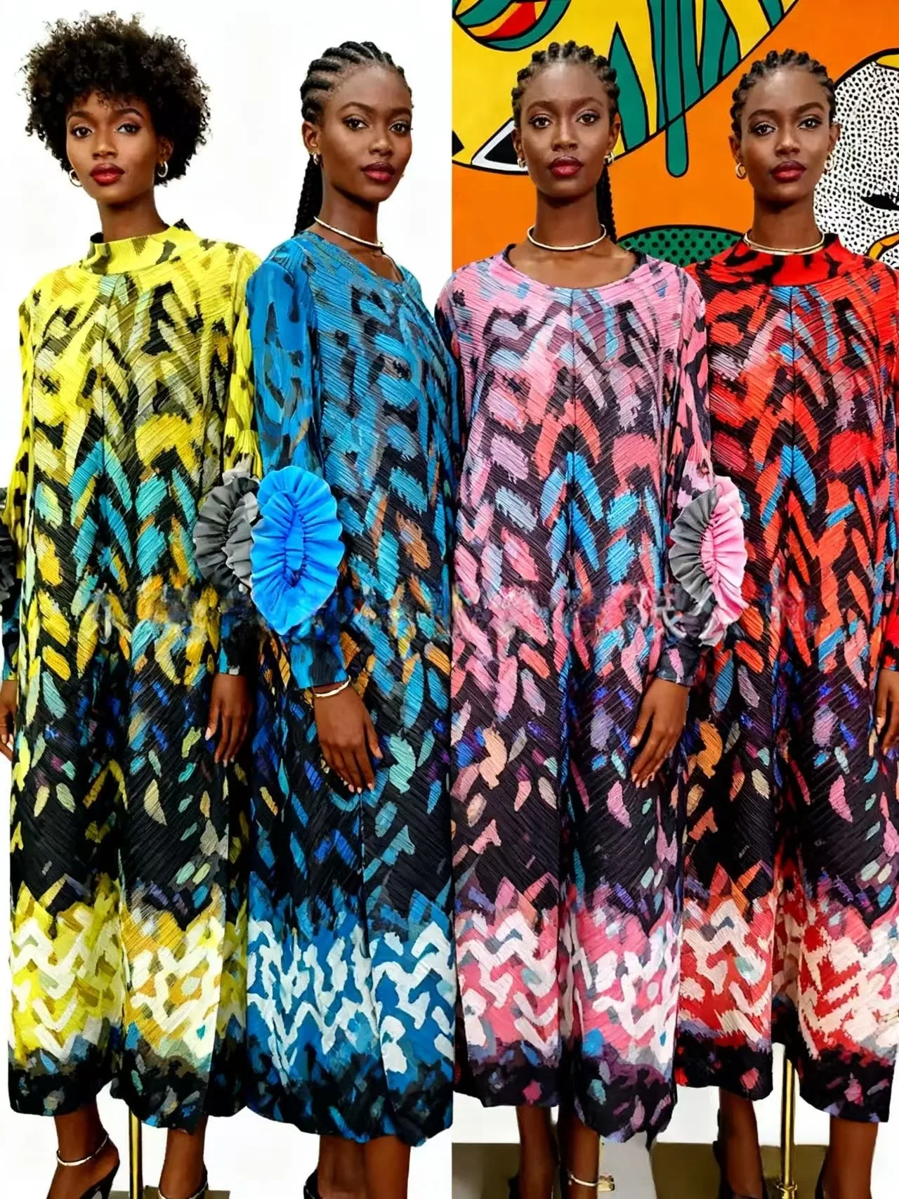 เดรสผู้หญิงสไตล์มิยาเกะทรงหลวม พิมพ์ลาย คอทรงกลม จับจีบ ดีไซน์ทันสมัย รุ่นใหม่ ปี 2025