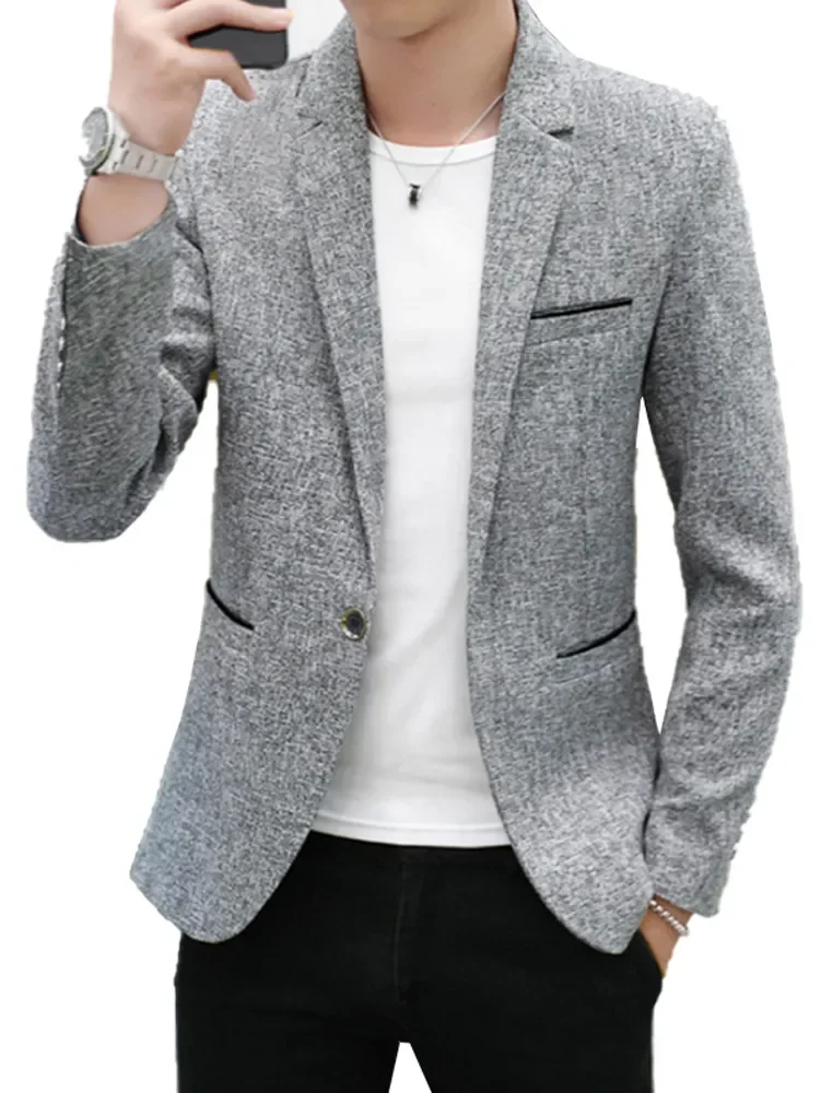 Blazer masculino casual de algodão, terno fino estilo coreano, jaqueta masculina, roupas masculinas, plus size 4XL, nova moda