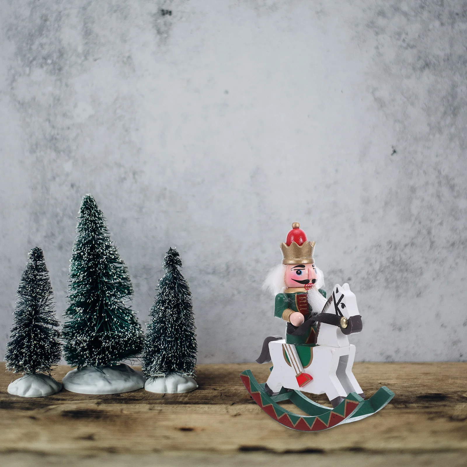 

Festive Mini Nutcracker on Rocking Horse Made of Solid Wood Christmas Desktop Decor Indoor Ornament Gift for Holiday Season