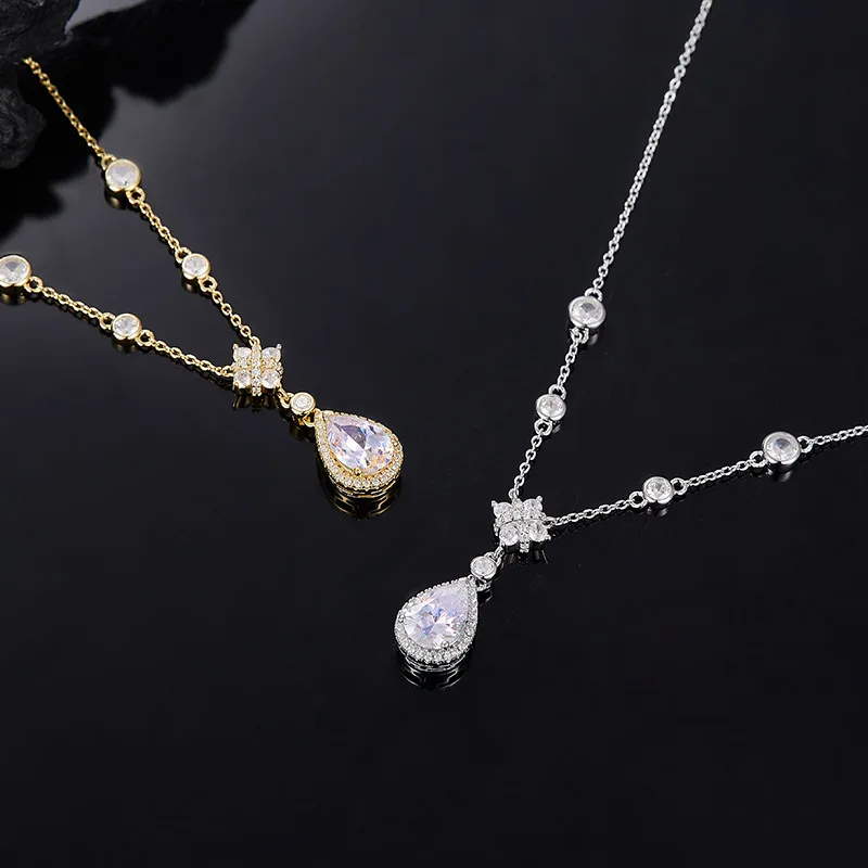 

S925 Silver 18K Gold Plated 2CT D Color Teardrop Fringe Short Pendant Necklace, Elegant Moissanite Fine Jewelry Gift with
