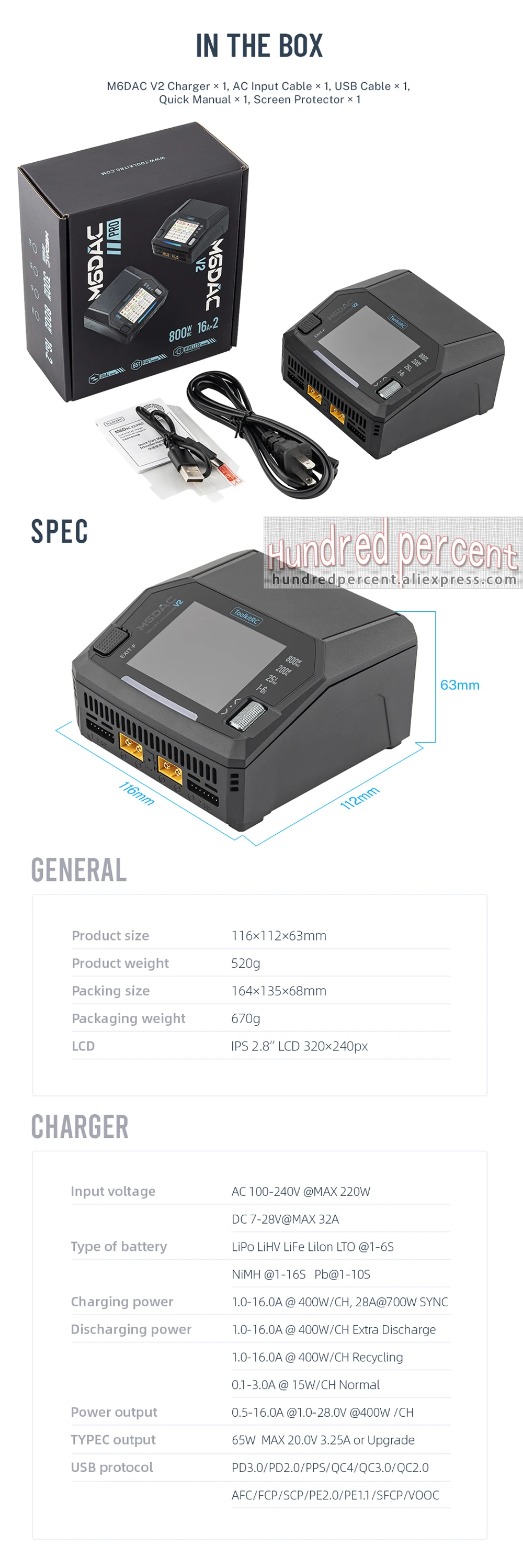 ToolkitRC M6DAC V2/PRO Ladegerät Intelligente Ausgleichsspannung AC300W 200W DC800W Lithium-Batterie 1-6S FPV Spielzeugmodell Auto Zubehör – Detail 21