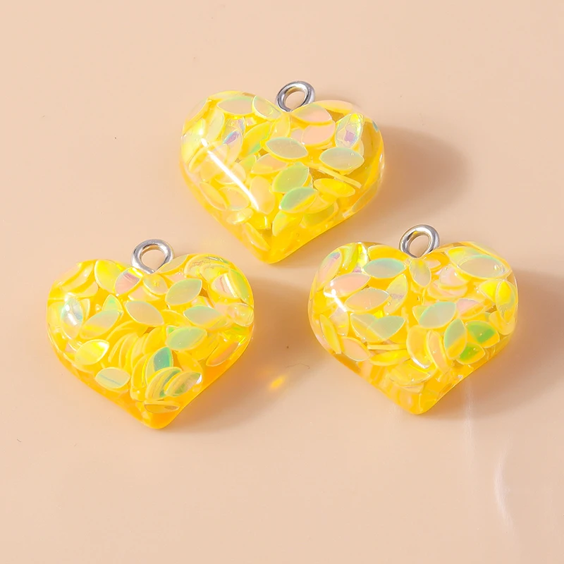 10pcs 18*19mm Kawaii Resin Glitter Heart Charms for Earring Bracelet Necklace Pendants Handmade DIY Jewelry Making Accessories