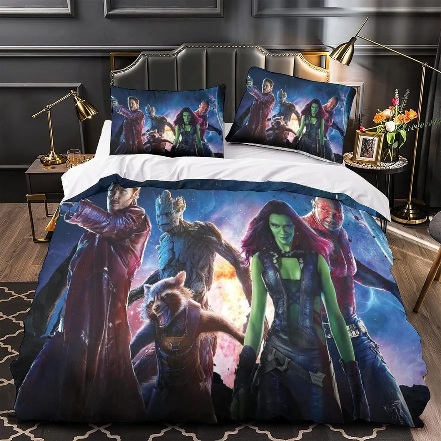 Cartoon Marvel Heroes Print Bedding Set,Guardians of the Galaxy Groot Duvet Cover Sets,Disney Quilt Cover Set Gift To Children