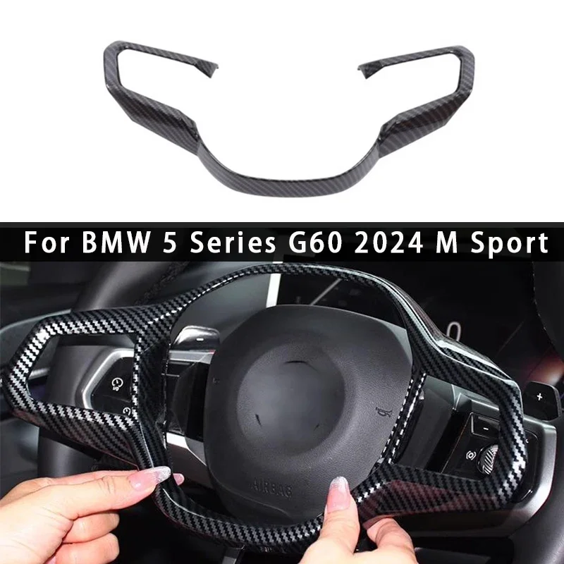 

﻿ For BMW 5 Series G60 2024 M Sport ABS Carbon Fiber Car Steering Wheel Panel Cover Trim Sticker Decor Frame Car Accessories