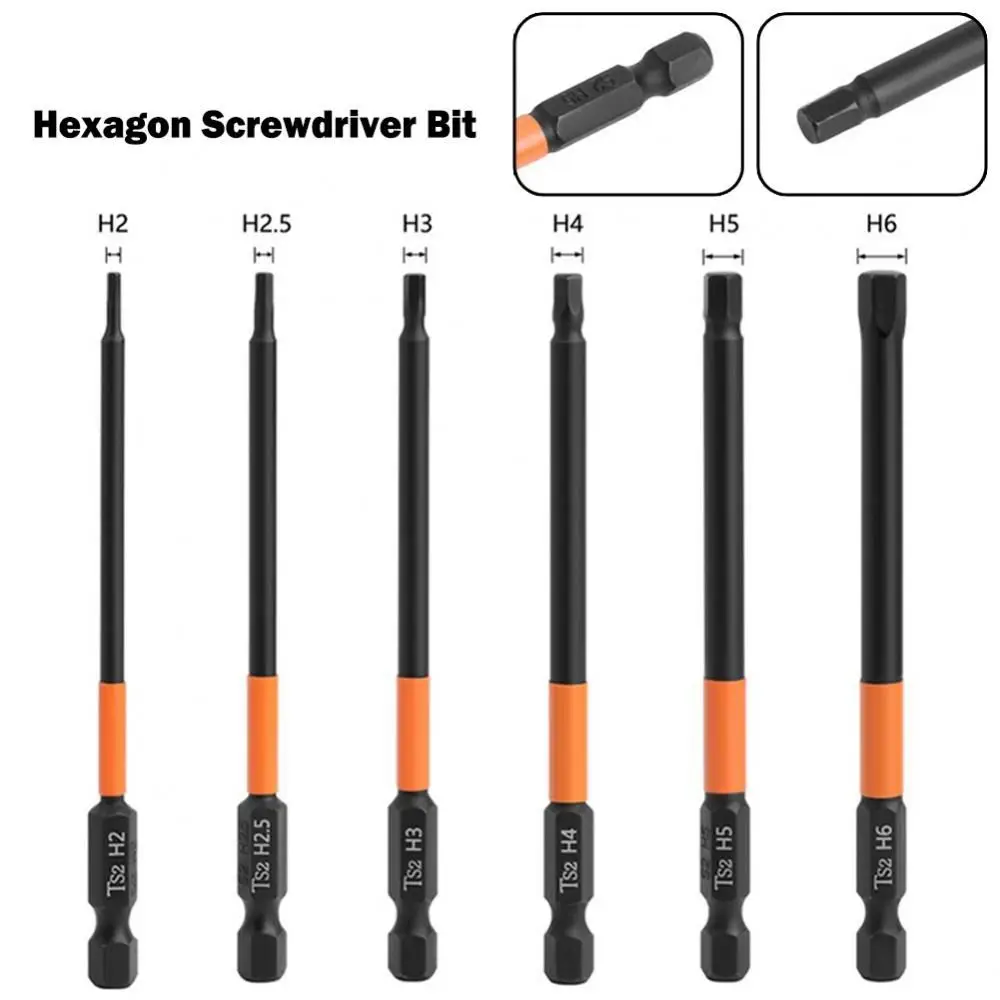 

6Pcs High Quality Magnetic Screwdriver Bit H2-H6 Drill Bit Set Hexagonal Drill Bit Lengthen Durable Screwdriver Bit