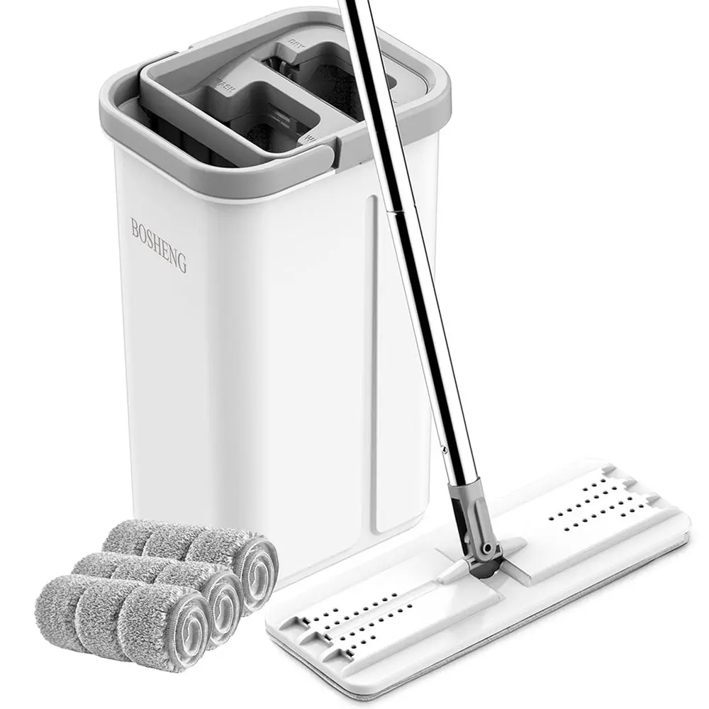 

Mop and Bucket with Wringer Set, Hands Free Flat Floor Mop and Bucket, 3 Washable Microfiber Pads Included, Wet and Dry Use, Hom