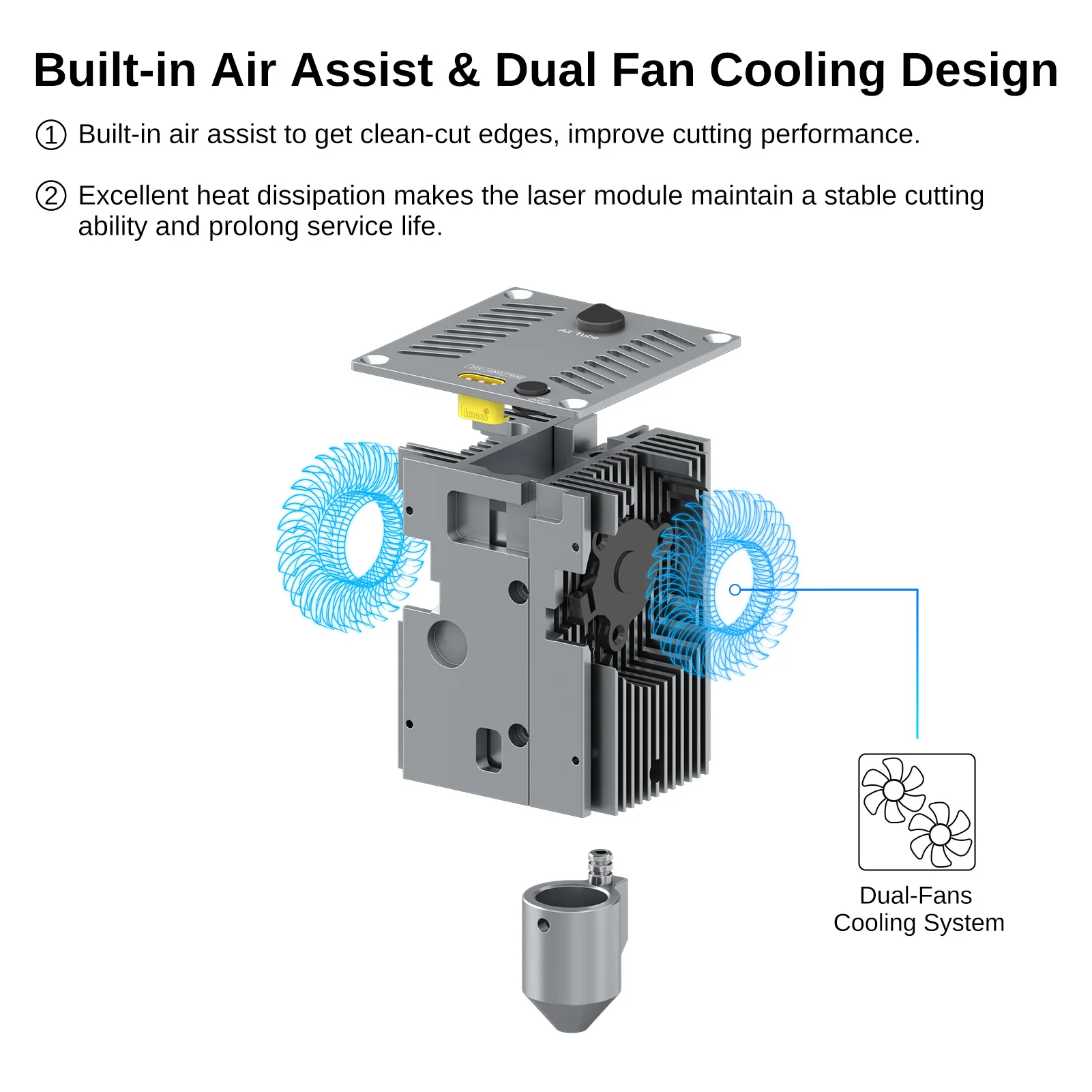 光学レーザーヘッド,高出力,20W,空気補助,青色光モジュール,レーザー切断および彫刻ツール