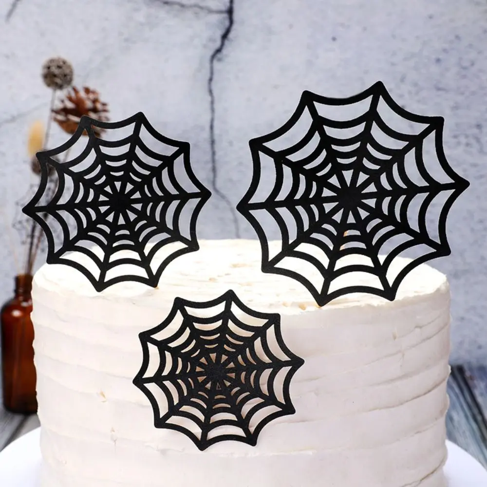 Happy Halloween Cake Topper Cartoon Spider Web Cupcake Toppers for Kids Halloween Party Gift Dessert Decoration