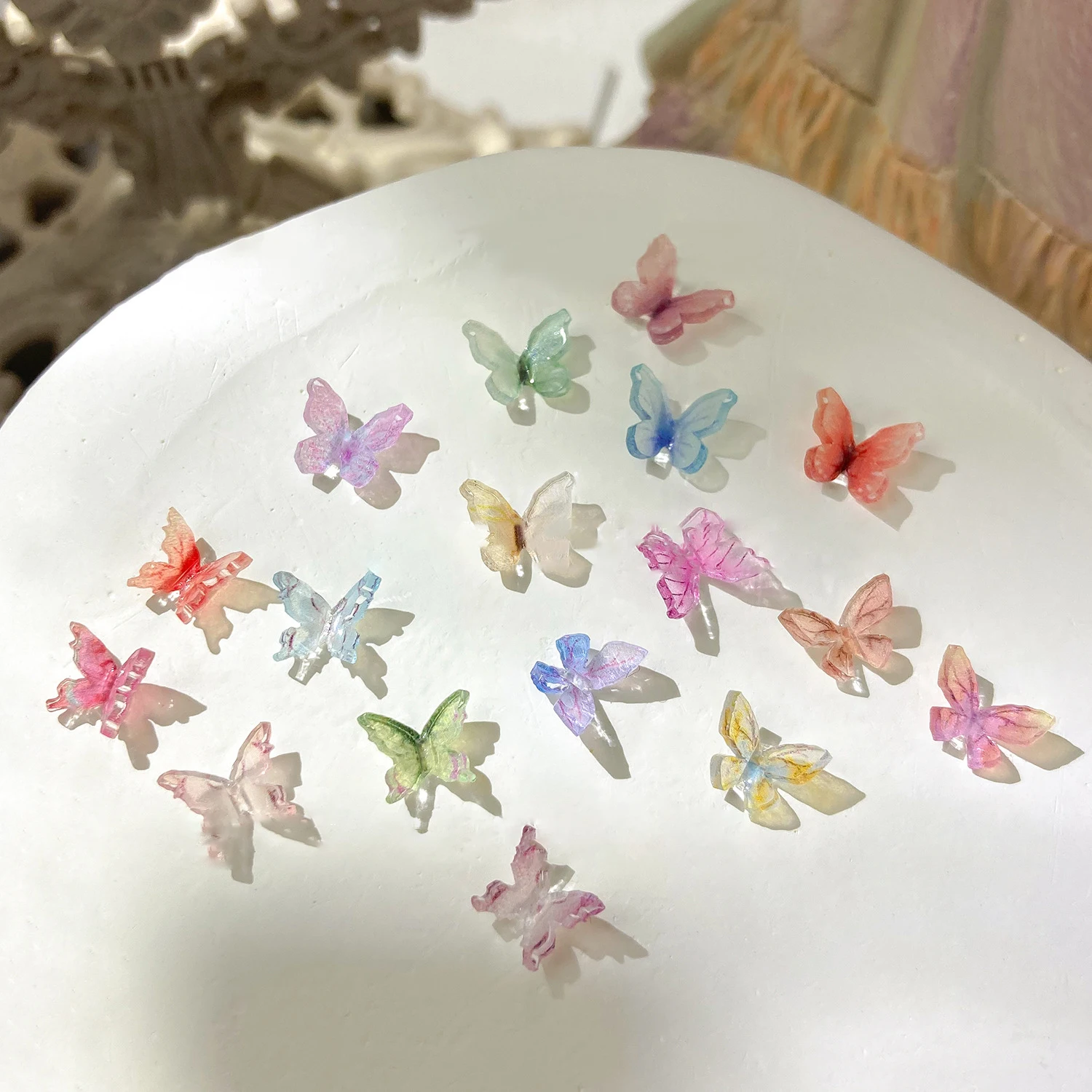 Nail Parts Butterfly Decoration Butterflies Charms Resin Glitter Nail Diamonds Stones Transparent Crystal Rhinestones Manicure