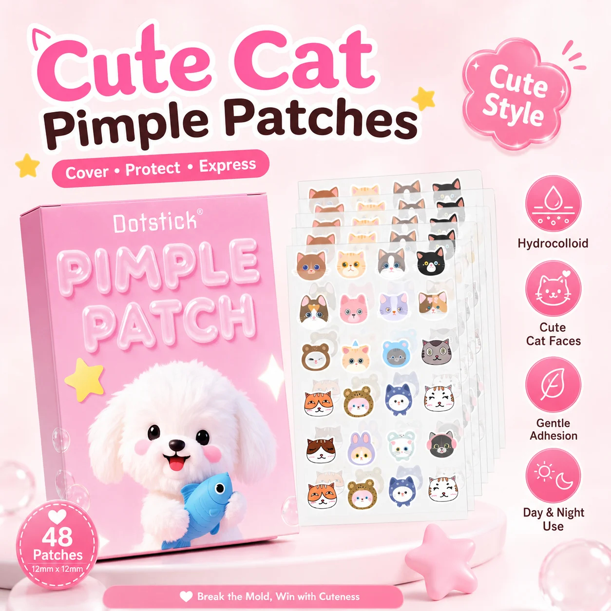 100PCS Cute Cat Acne Patches Hydrocolloid Pimple Stickers Invisible Blemish Cover for Face Makeup Skin Care