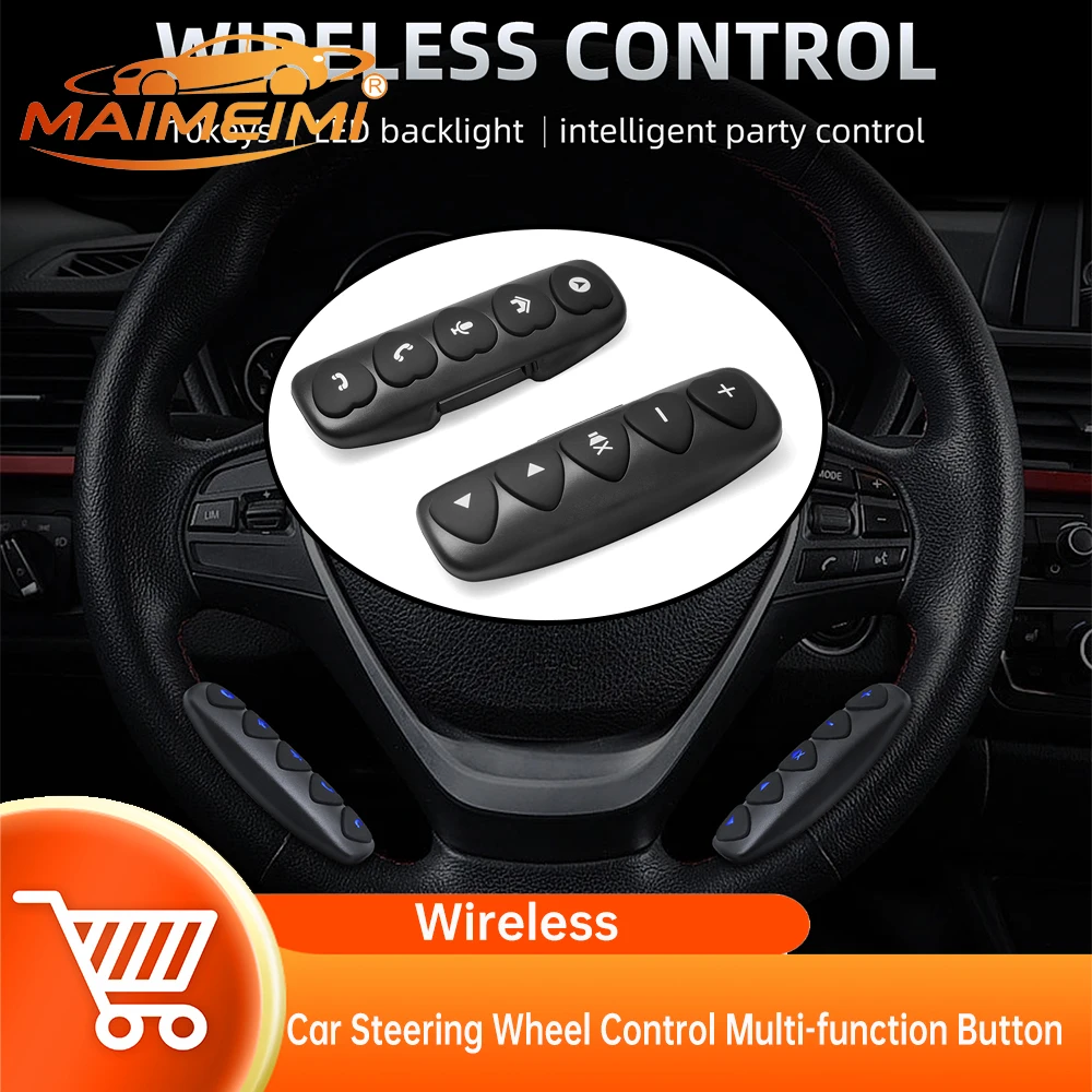 Universal Car Wireless Steering Wheel Control Button 10 Keys Blue Backlight For Car Radio DVD GPS Multimedia Navigation