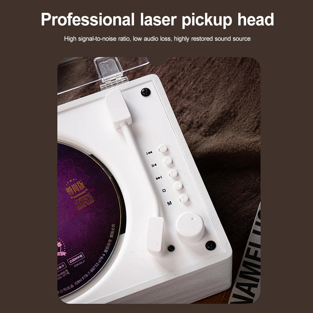 Wooden CD Player Bluetooth-Compatible 5.0 Remote Control Music Player Rechargeable USB 3.5mm AUX Stereo Desktop Retro CD Player