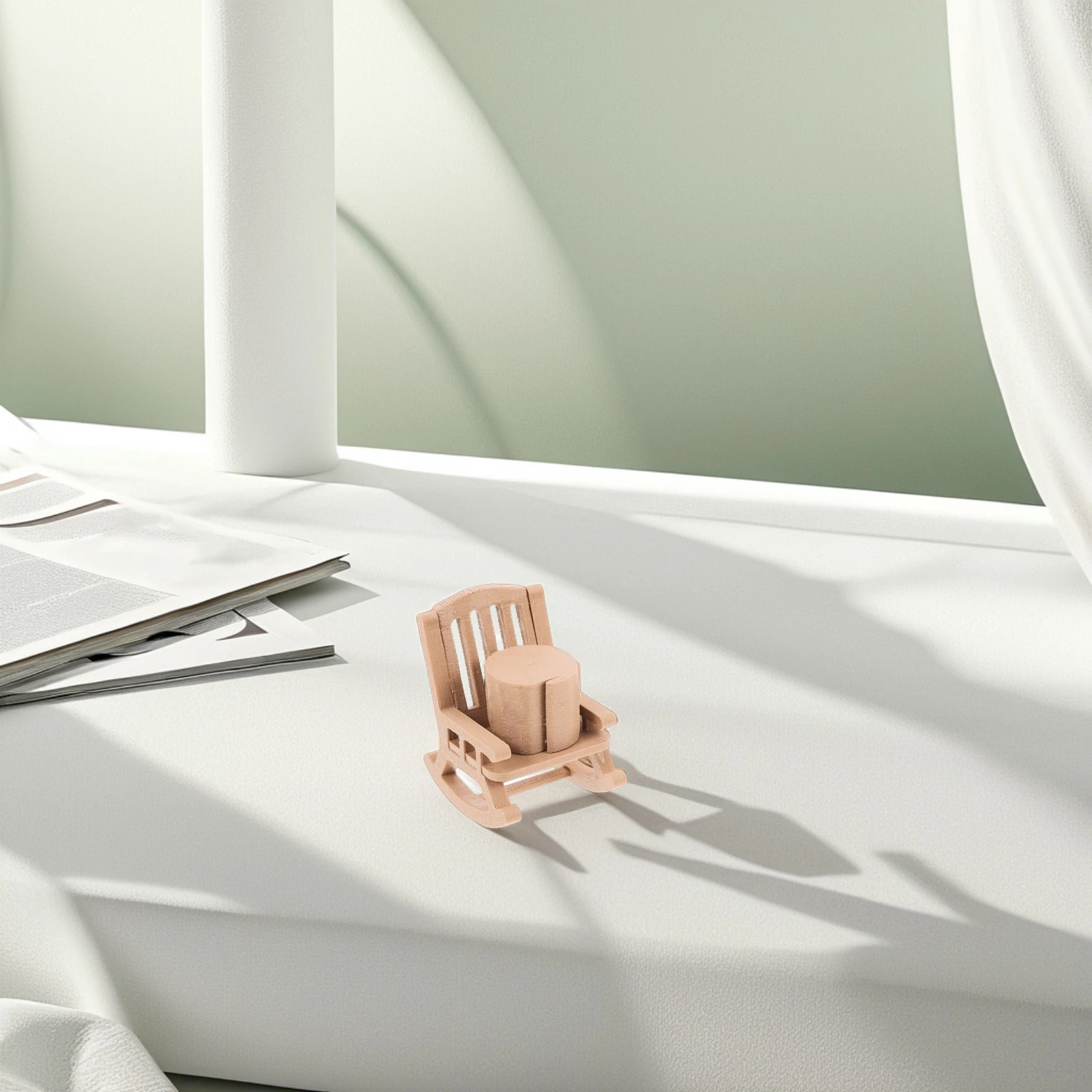 

1 set Miniature Furniture Chairs Vintage Faux Wood Rocking Chairs Desk Shelf Decor Dollhouse Accessories Tiny Model Set nament