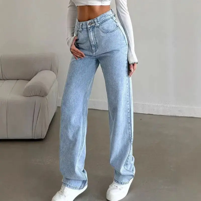 

Sweet And Spicy Style High Waist Wide Leg Jeans Women's Loose Casual Long Pants Spring Autumn Trendy Blue Denim Trousers