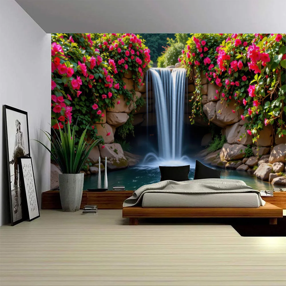 

Natural Scenery Tapestry Beautiful Waterfall Wall Hanging Home Fabric Decoration Painting Suitable for Bedroom, Living Room