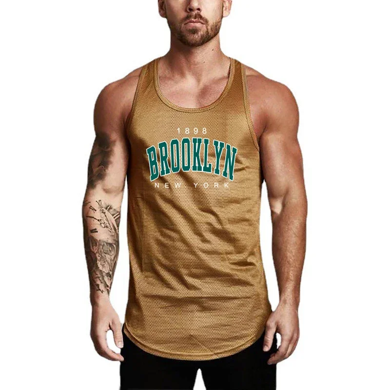 1898 Brooklyn New York Printed Sport Vests Mens Fitness Sleeveless Mesh Tank Tops Gym Bodybuilding Slim Fit Quick Dry T-shirts