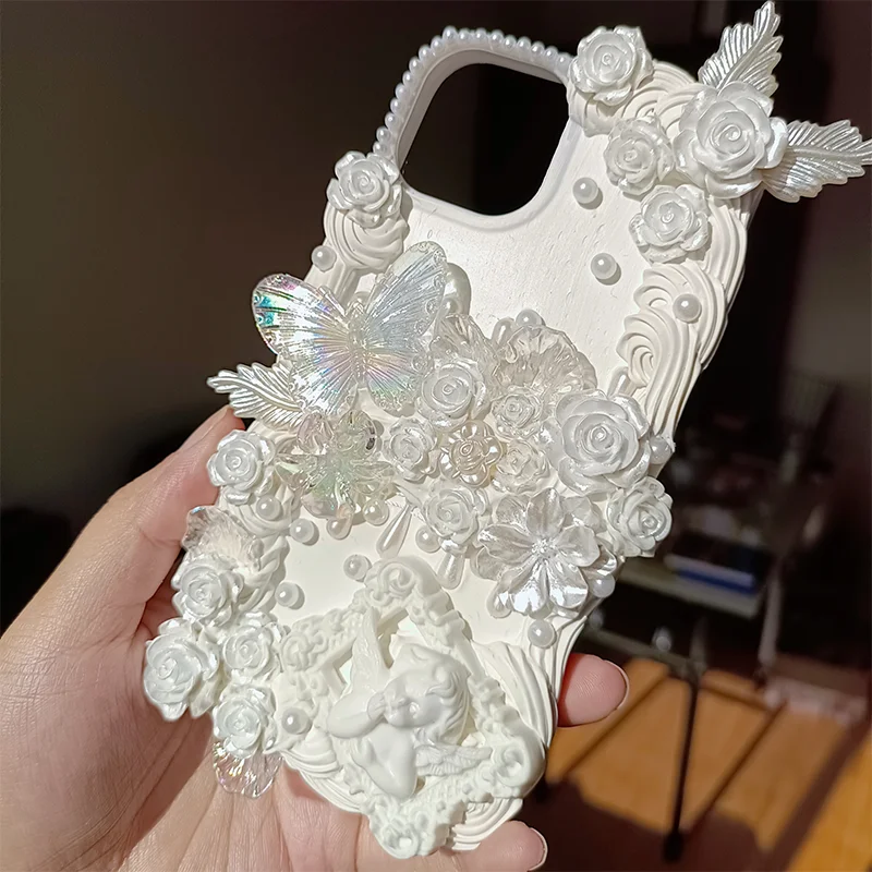 

4090 High-End Baroque Cream Gel Phone Case Handmade Custom Design for iPhone Apple Huawei Xiaomi OPPO Luxury Stylish Instagram