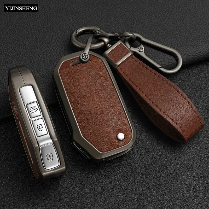 Zinc Alloy + Leather Car Key Case Cover For KIA Ceed 2023 CD Forte 2018 2019 2021 Cerato 2019 K3 Gt Seltos Sportage 2020 Sorento